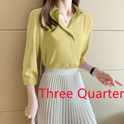 Shirts Women Solid Color Long Sleeve Blouse Office Lady Satin Silk Blouses  Tops Plus Size Clothing Shirts